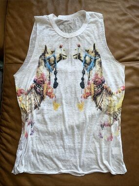 Sheer White Tank Top with Mirrored Camel Print